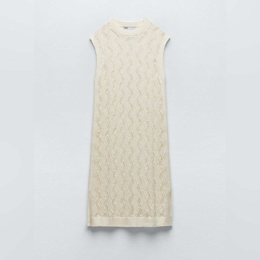 Zara Ivory long  Knit Sleeveless Dress